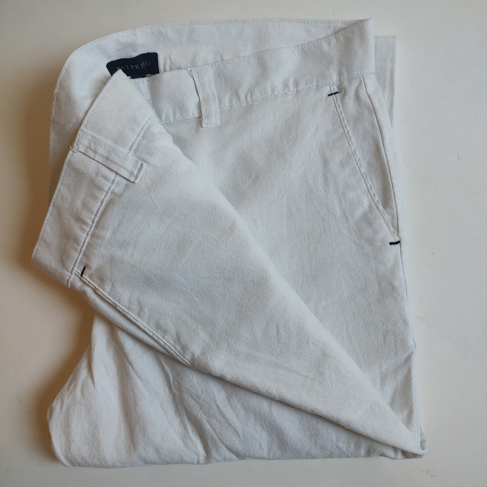 Patprimo Men's Cotton White Pants Pockets Summer Buttons Tapered Leg 34